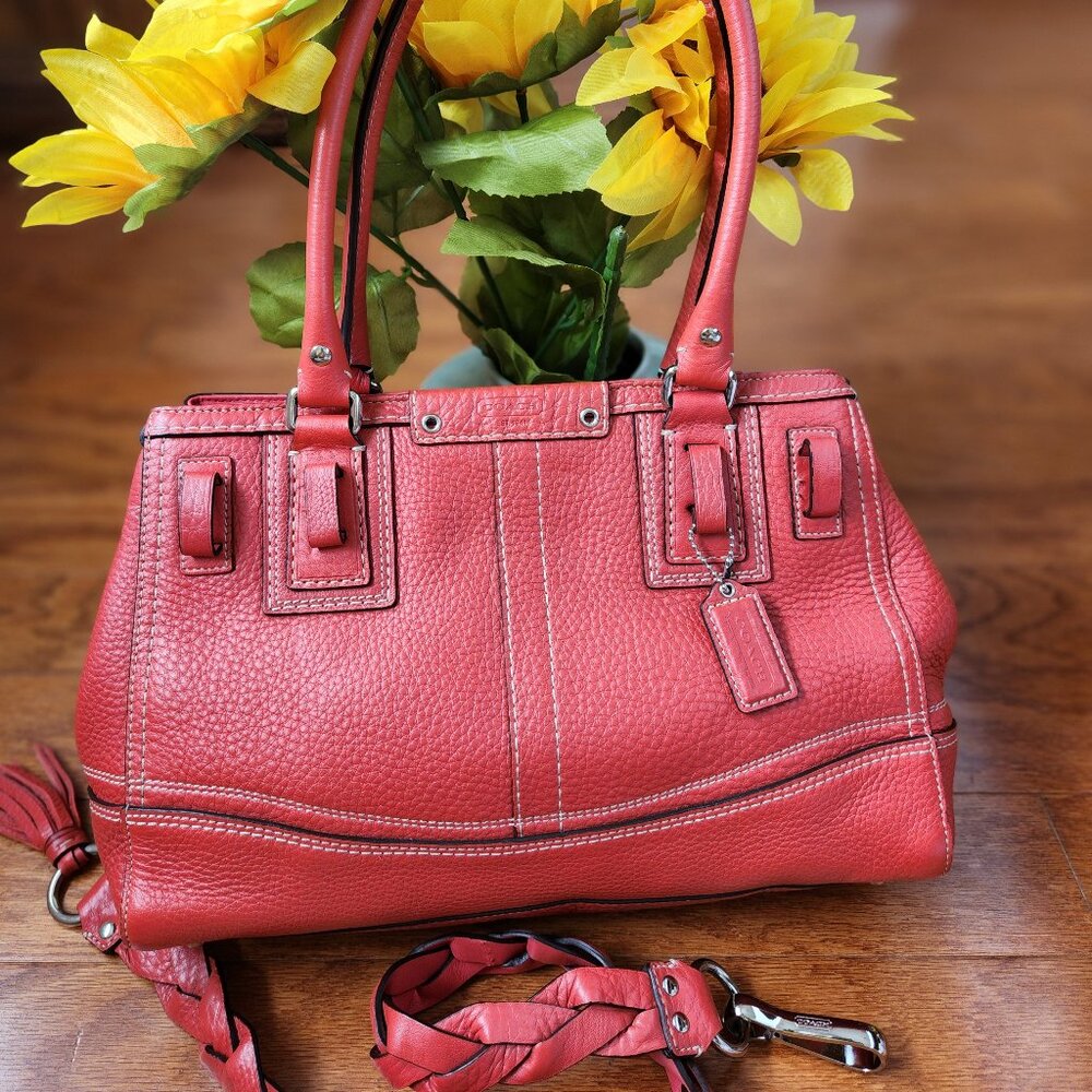 Coach Hampton Braid Accent Tassel Leather Handbag Purse